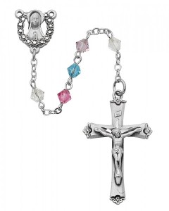 Rhodium Plated Multi-Colored Fluted Faceted Bead Rosary [MVRB1057]