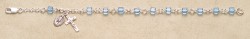 Rosary Bracelet - Sterling Silver with Aqua Swarovski Cube [RB3292]