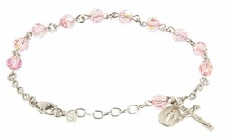 Rosary Bracelet - Sterling Silver with Light Rose Swarovski Beads [RB3303]