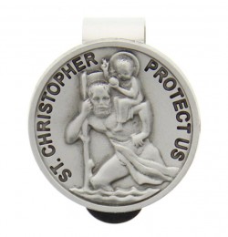Round St. Christopher Visor Clip, Pewter - 1 1/2“ dia [AU0033]