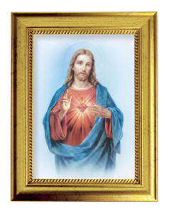Sacred Heart of Jesus 5x7 Print in Gold-Leaf Frame [HFA5185]