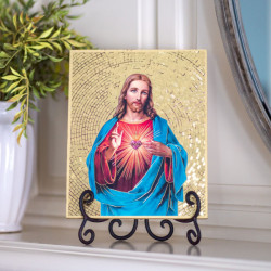 Sacred Heart of Jesus Gold Foil Mosaic Plaque [HFA0606]