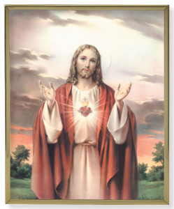 Sacred Heart of Jesus 8x10 Gold Trim Plaque [HFA0205]