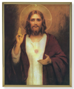 Sacred Heart of Jesus Gold Trim Plaque - 2 Sizes [HFA0225]