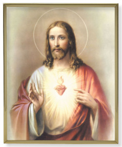 Sacred Heart of Jesus Gold Trim Plaque - 2 Sizes [HFA0229]