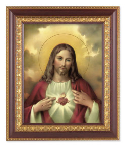 Sacred Heart of Jesus Red and Gold Hues 8x10 Framed Print Under Glass [HFP158]