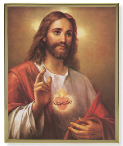 Sacred Heart of Jesus by La Fuente Gold Frame Plaque - 2 Sizes [HFA4978]