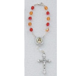 Sacred Heart Red &amp; Gold Glass Auto Rosary [AU0071]