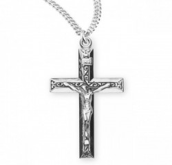 Scroll Textured Crucifix Necklace Sterling Silver [RECRX1006]