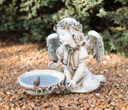 Seated Garden Angel with Solar Light Bird Bath Statue 10“ [GAR4003]
