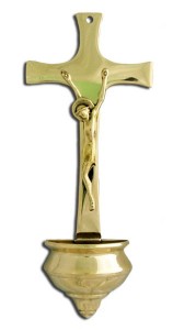 Shiny Brass Crucifixion Water Font - 11.5 inches [GSCH059]