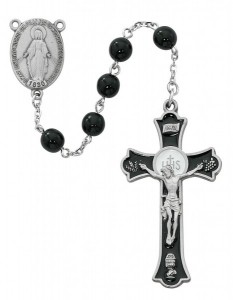 Silver Tone and Black Enamel First Communion Rosary [MVRB1203]