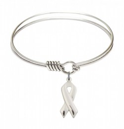 Smooth Bangle Bracelet with a Cancer Awareness Charm [BRS5150]