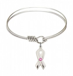Smooth Bangle Bracelet with a Cancer Awareness Charm [BRST053]