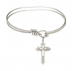 Smooth Bangle Bracelet with a Cross on Cross Charm [BRS060]