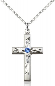 Squared Edge Cross with Vine Etching with Birthstone Options [BLST5924]
