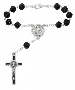 St. Benedict Black Glass Auto Rosary [AU0067]