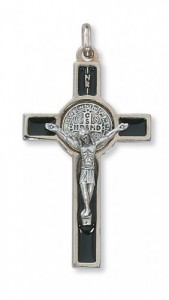 St. Benedict Black and Silver Corpus Crucifix Pendant - 2“H [MVCR1044]