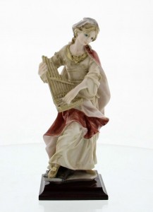 St. Cecilia Statue, Hand Painted Alabaster - 8 1/2“H [ST1242]