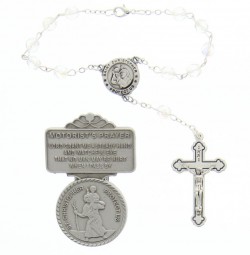 St. Christopher Matching Auto Rosary and Visor Clip Set, 7mm glass beads [AU0074]
