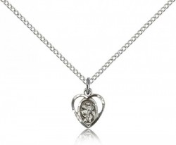 Very Small Open-Cut Heart Shaped St. Christopher Necklace [BM0686]