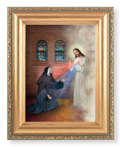 St. Faustina with Divine Mercy 4x5.5 Print Under Glass [HFA5345]