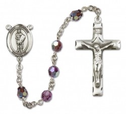 Gift Boxed Silver Finish St St Florian Rosary with 6mm Crystal Color Fire Polished Beads Florian Center and 1 3/8 x 3/4 inch Crucifix