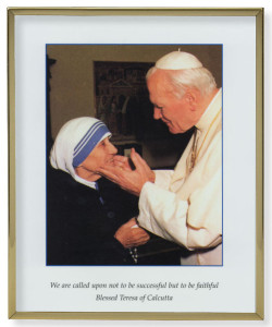 St. John Paul II &amp; St. Teresa of Calcutta Gold Frame 13.5x16.5 Plaque [HFA4951]