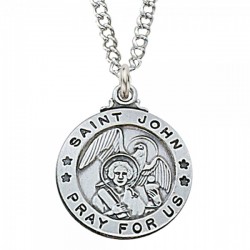 Boys John The Evangelist Keychain Men Crystal Pendant St Patron Saint Confirmation Gift Initial Charm Teens Clip or Necklace
