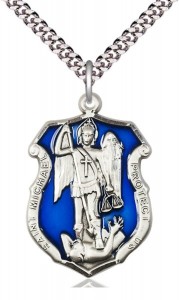 St. Michael Shield Necklace with Blue Epoxy [BM1020]