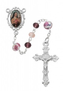 St. Therese Silver Tone Glass Rosary [MVRB1220]