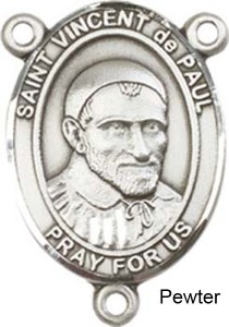 St. Vincent De Paul Rosary Centerpiece Sterling Silver or Pewter [BLCR0298]
