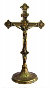 Standing Crucifix in Antiqued Brass - 11.5 Inches [GSCH1150]