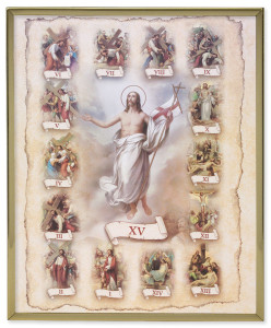 Stations of the Cross 8x10 Gold Trim Plaque [HFA0213]