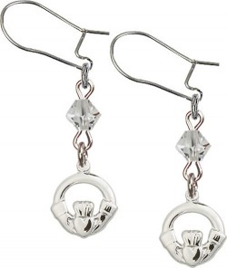 Sterling Silver Claddagh 'Crystal Bead' Earrings [BC0143]