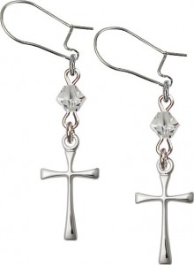 Sterling Silver Cross 'Crystal Bead' Earrings [BC0119]