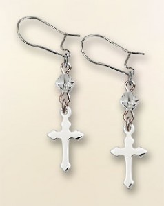 Sterling Silver Cross 'Crystal Bead' Earrings [BC0131]