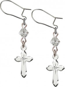 Sterling Silver Cross 'Crystal Bead' Earrings [BC0135]