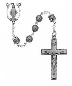 Sterling Silver Imitation Hematite 7mm Rosary [MVRB1059]