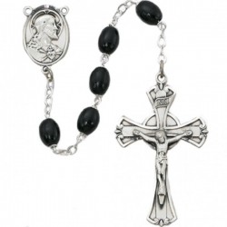 Sterling Silver Men's Classic Black Oval Wood Bead Rosary [MVRB1053]