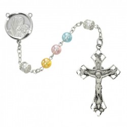 Sterling Silver Multi-Colored Pearlized Bead Rosary [MVRB1045]