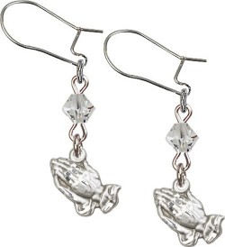 Sterling Silver Praying Hands 'Crystal Bead' Earrings [BC0107]