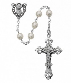Sterling Silver Praying Madonna Pearlized Rosary [MVRB1109]