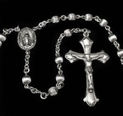 Sterling Silver Rosary, Corrugated 5mm beads [HMBR023]