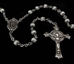 Sterling Silver Rosary, Corrugated 6mm beads [HMBR024]