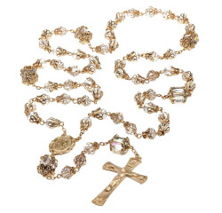 Vintage Inspired Crystal Glass Rosary with Solid Brass Crucifix and Center [RB3494]