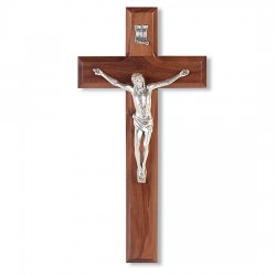 Genuine Pewter Corpus and Walnut Wall Crucifix - 10 inch [CRX4162]