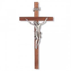 Slimline Walnut Wall Crucifix with Bowed Corpus - 11 inch [CRX4214]