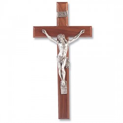 Walnut Finish Walnut Wall Crucifix Silver-tone Corpus - 13 inch [CRX4272]