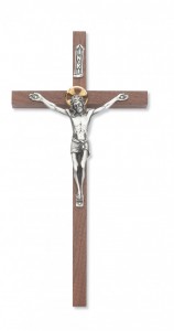 Walnut Wall Crucifix with Gold-tone Halo 8 inch [CRX3833]
